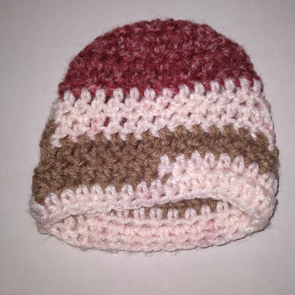*FREE* Baby Pink and Brown Crochet Hat, Handmade Secondhand